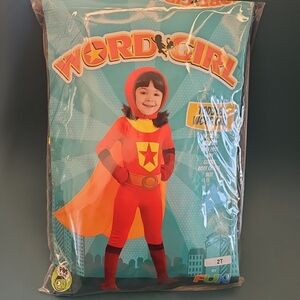 NWT Toddler Size 2T Word Girl Super Hero Halloween Costume Jumpsuit Cape Gloves+